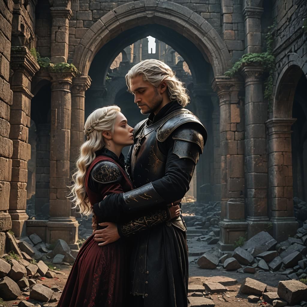 Renaissance Portrait: Lovers in a Black Stone Castle