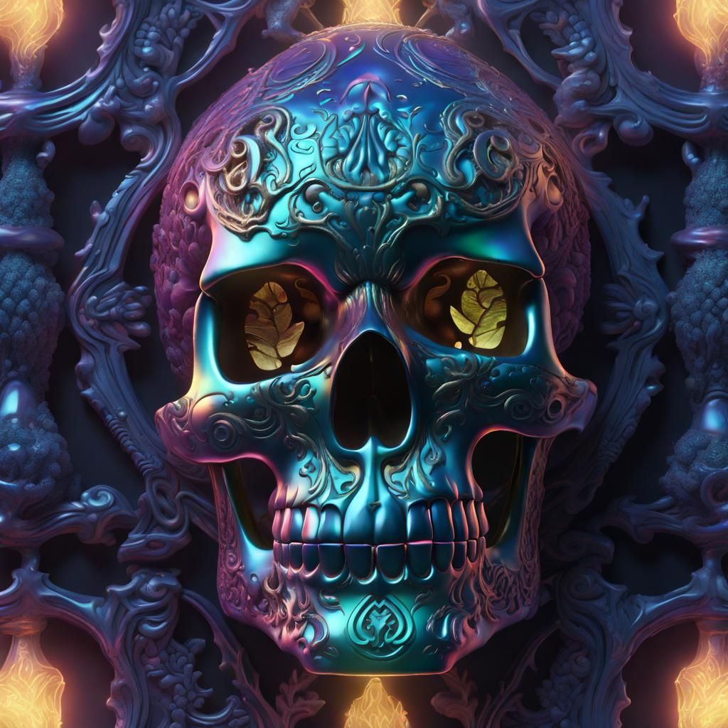 Opalescent Skull: Elaborate Carvings in Fantasy Concept Art