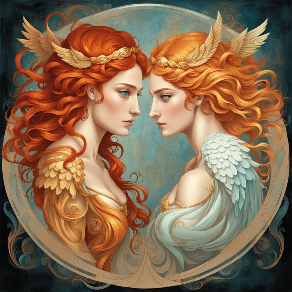 Greek Goddesses in Light Gold and Orange
