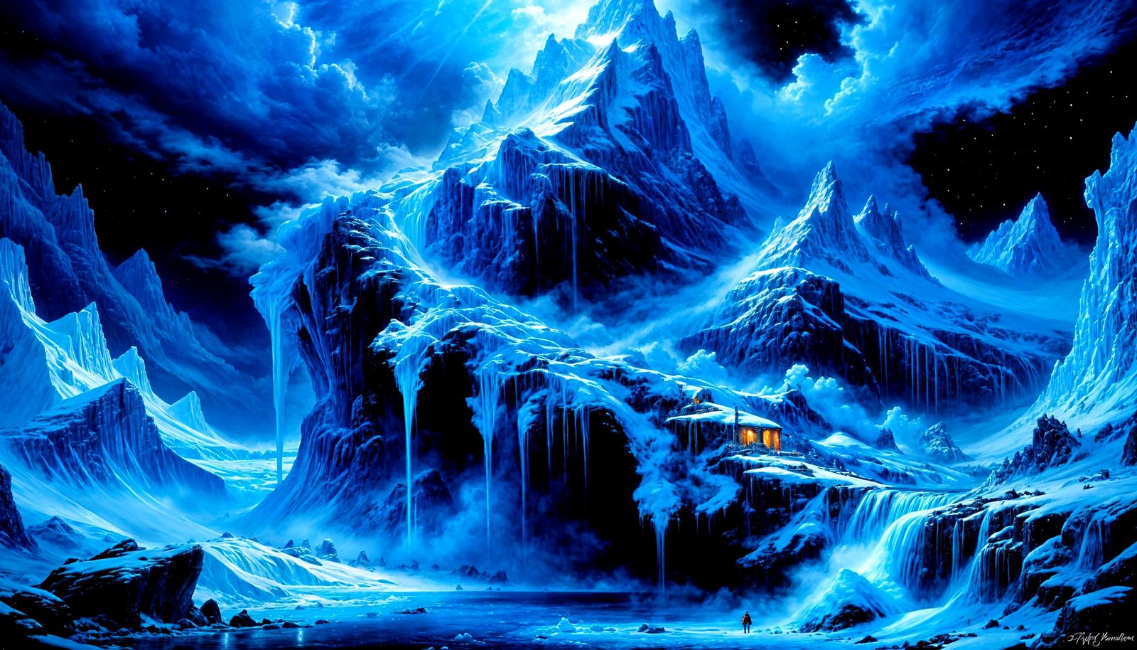 Ethereal Fantasy Winter Wonderland in Electric Blue Dreamsca...