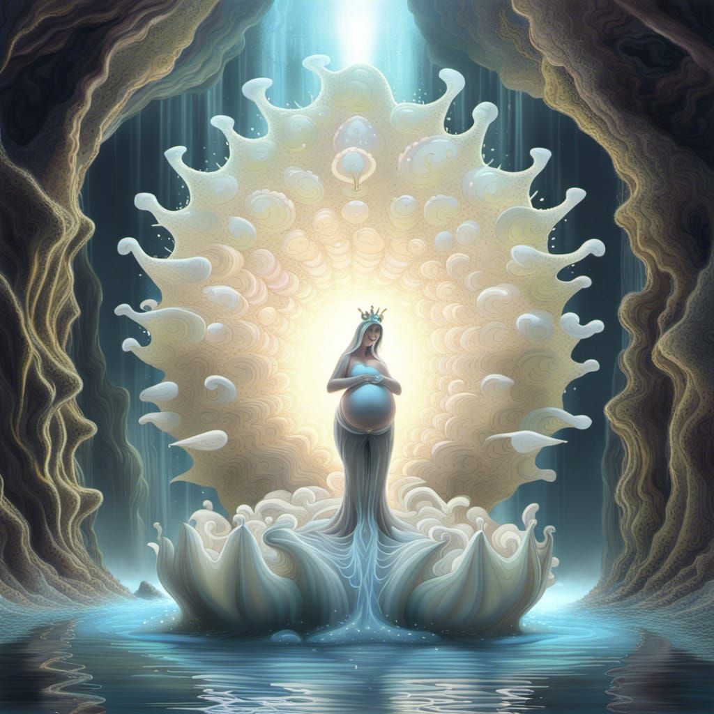 Surreal Pregnant Alien Creature in Suminagashi Style