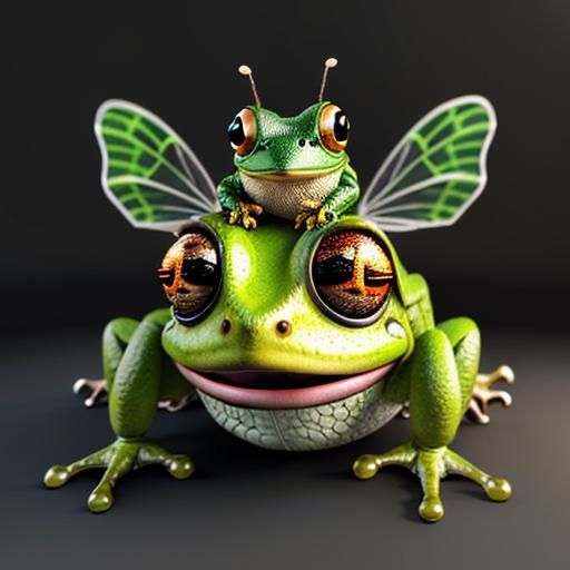 Chibi Insect in Frog's Mouth: 3D Macro Photo