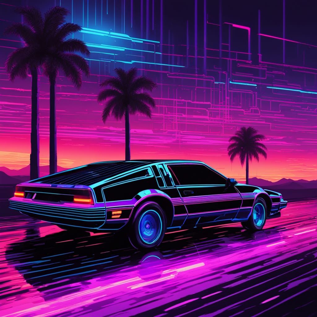Sleek Black Knight Rider Car in Neon Noir Style