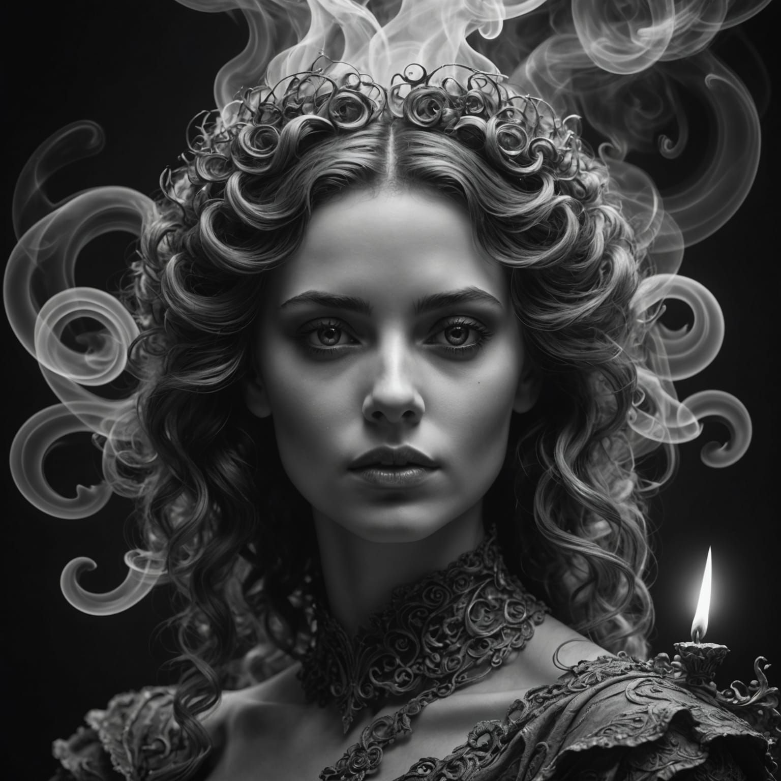 Woman's Face in Candle Smoke: Charcoal Art