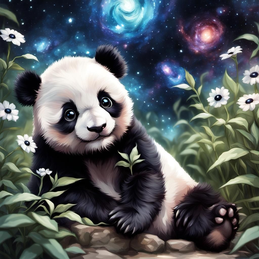 Cute adorable baby chibi  PANDA with (big huge galaxy eyes:1...