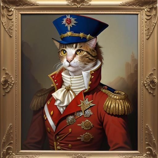 Cat as Napoleon in Oil Painting