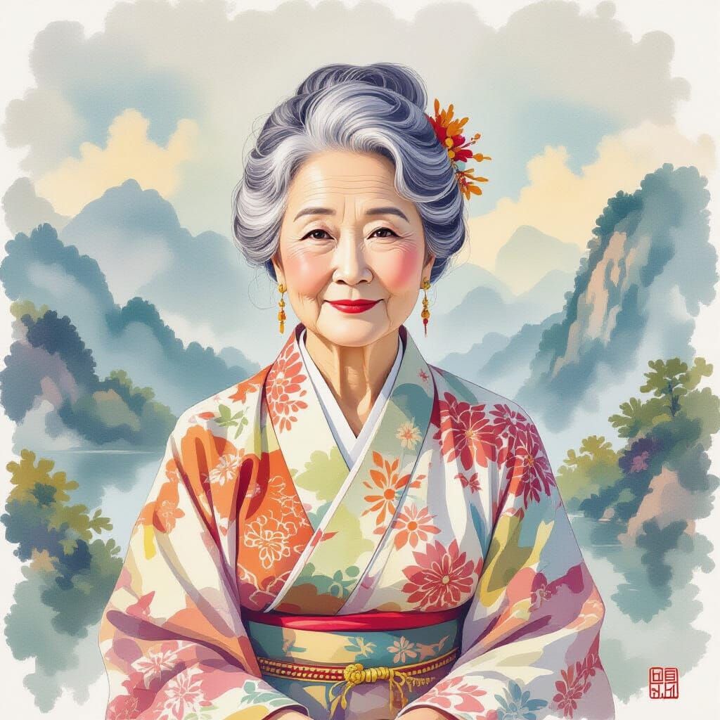 Wise Woman in Silk: An Impressionistic Portrait