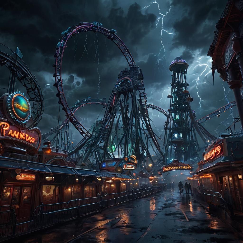 Neon Theme Park on Pluto in Artstation Style