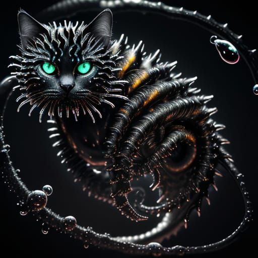Biomechanical Fluid Cat in Dark, Industrial Style