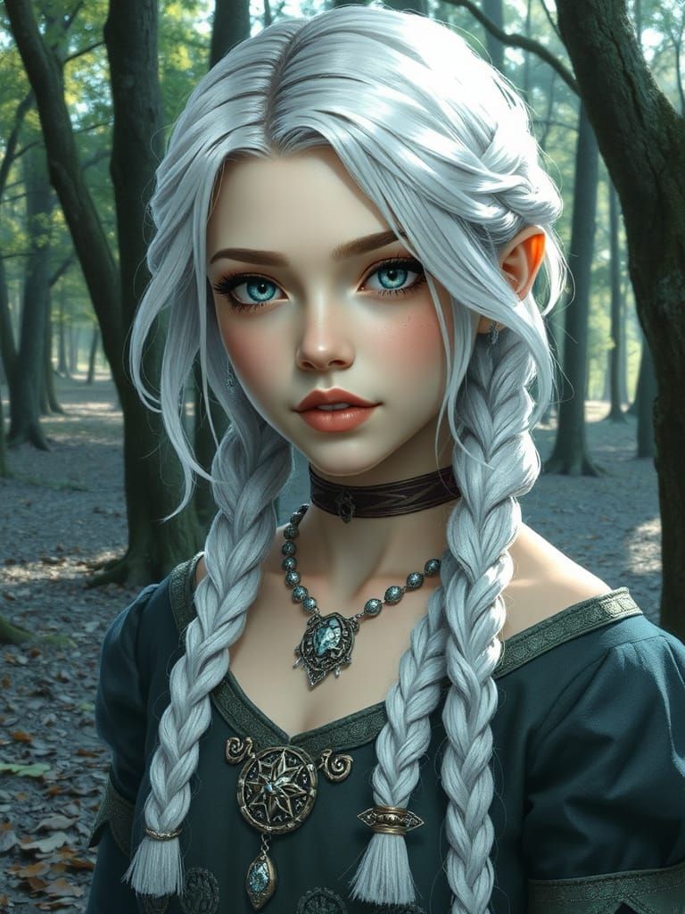 Fantasy Character Portrait with Glowing Braids