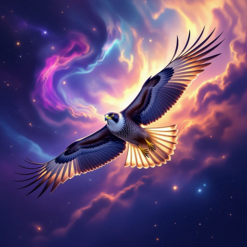 Majestic Falcon Soars Through Cosmic Nebula