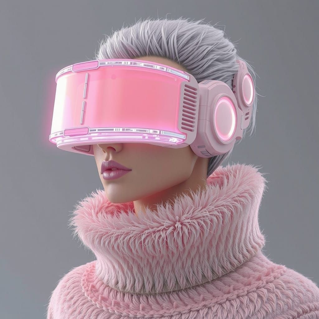 Glowing Pink Cyberpunk Visor on Dark Gray Background