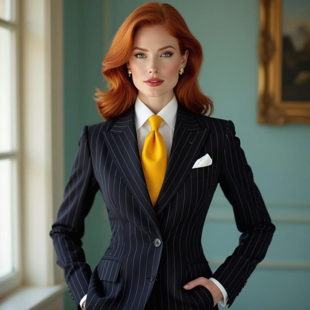 Stylish Woman in Pinstripes, Classic Portrait