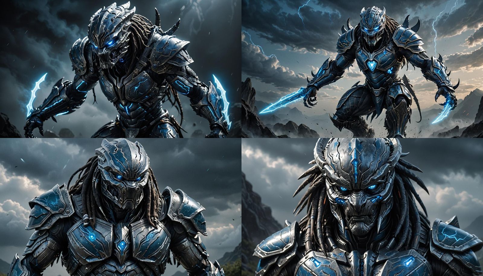 Menacing Armored Predator with Glowing Runes