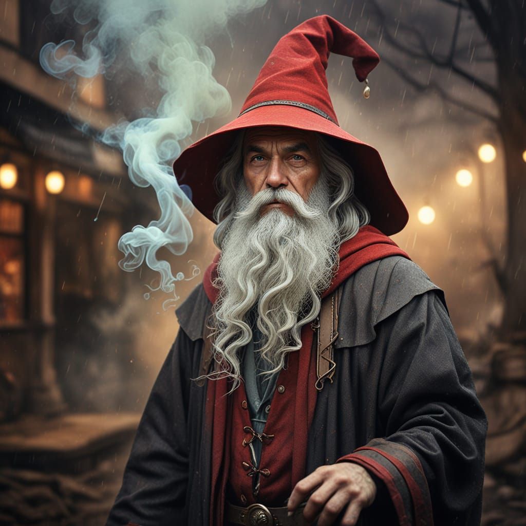 Rough-Hewn Wizard Conjured in Smoky Epic
