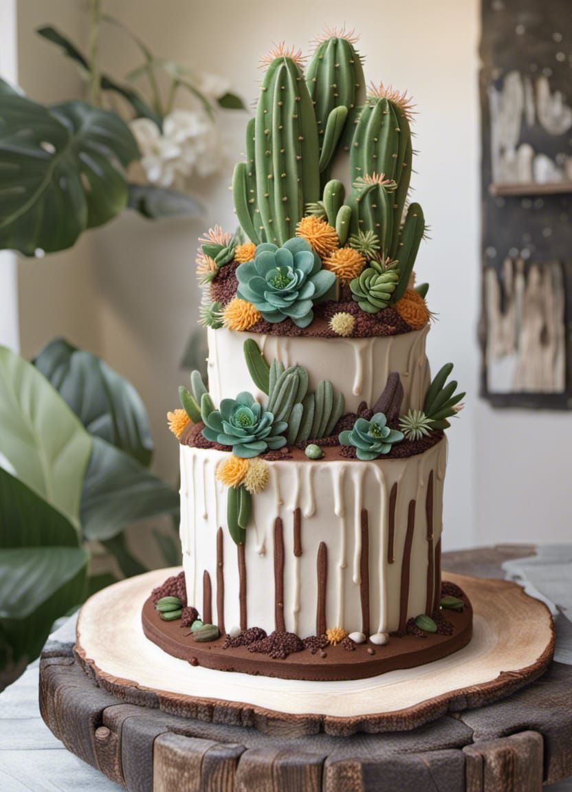 Whimsical Ladyfingers Cactus Cake: Fantasy Concept Art