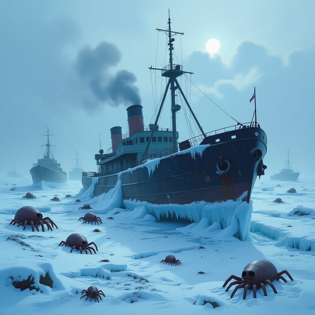 Frozen Graveyard of Ships in Eerie Dystopian Style