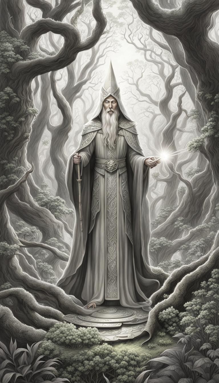 Elven Wizard Sketch in Enchanting Woodlands