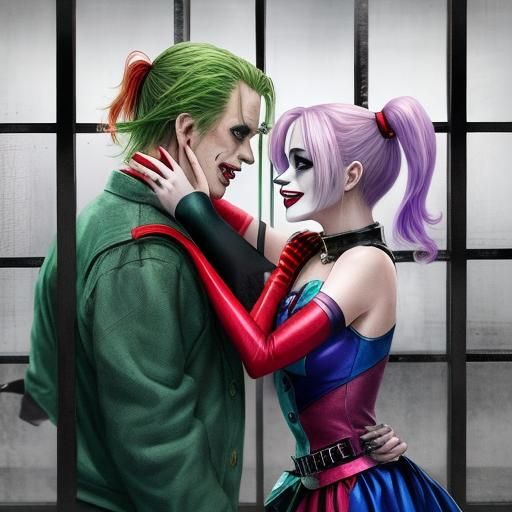 Harley Quinn and The Joker Kiss in Anime Style
