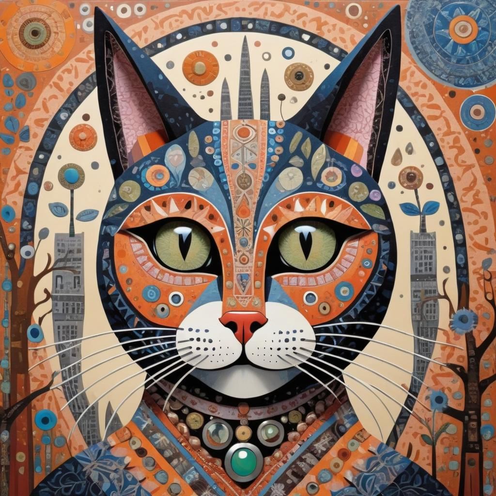 Cat Portrait in an Outsider Art Style