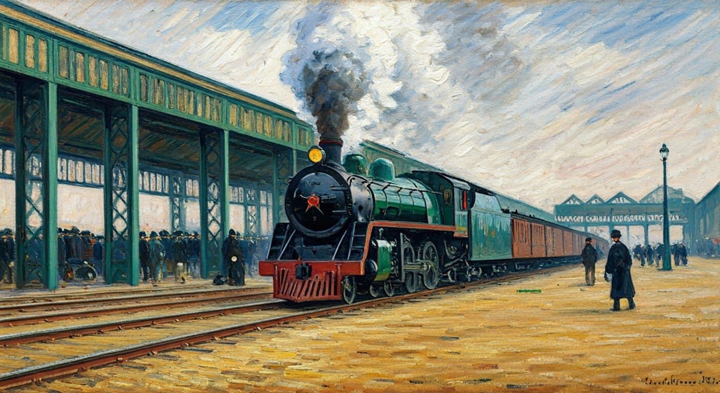 Impressionist Painting of Paris Train Station