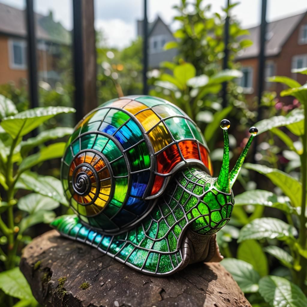 Chibi Snail in Rainbow Stained Glass