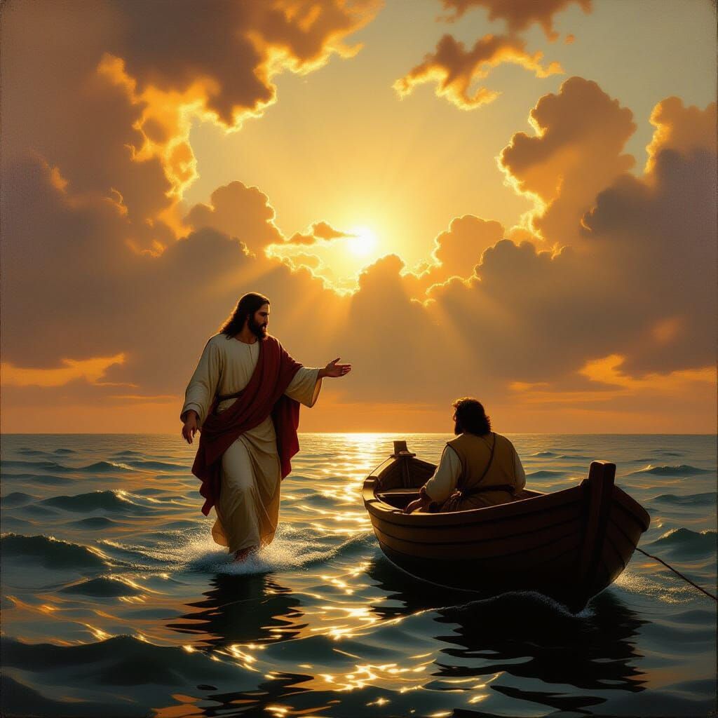 Jesus Christ Walks on Water to Peter in Renaissance Style
