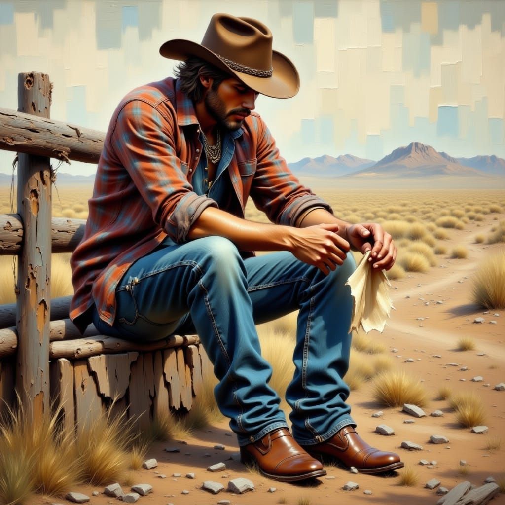 Sorrowful Cowboy in the American West