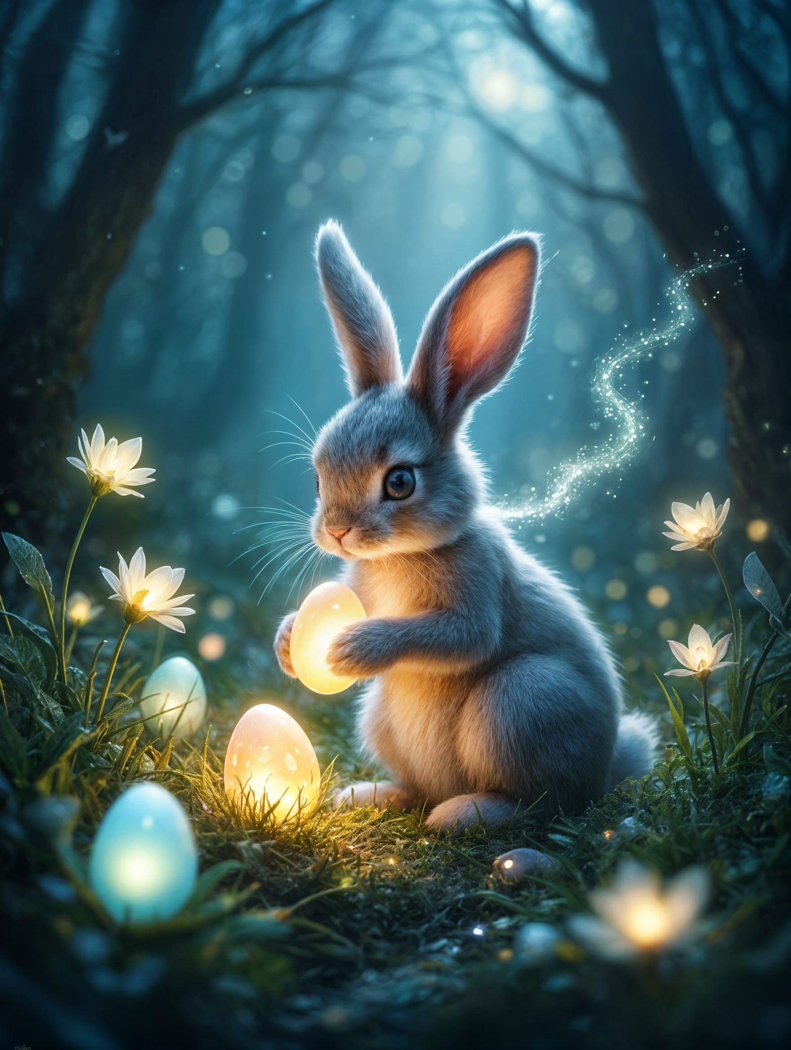 Ethereal Easter Bunny in Enchanted Twilight Forest