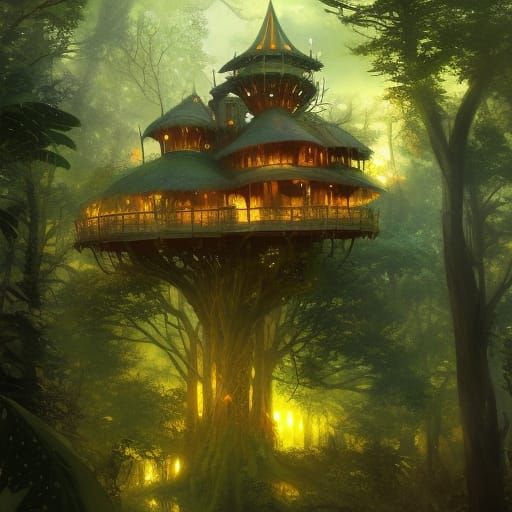 Majestic Treehouse in Dark Fantasy Style