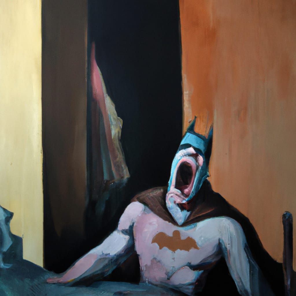 Batman Screaming in Agony as Malcolm Liepke Painting