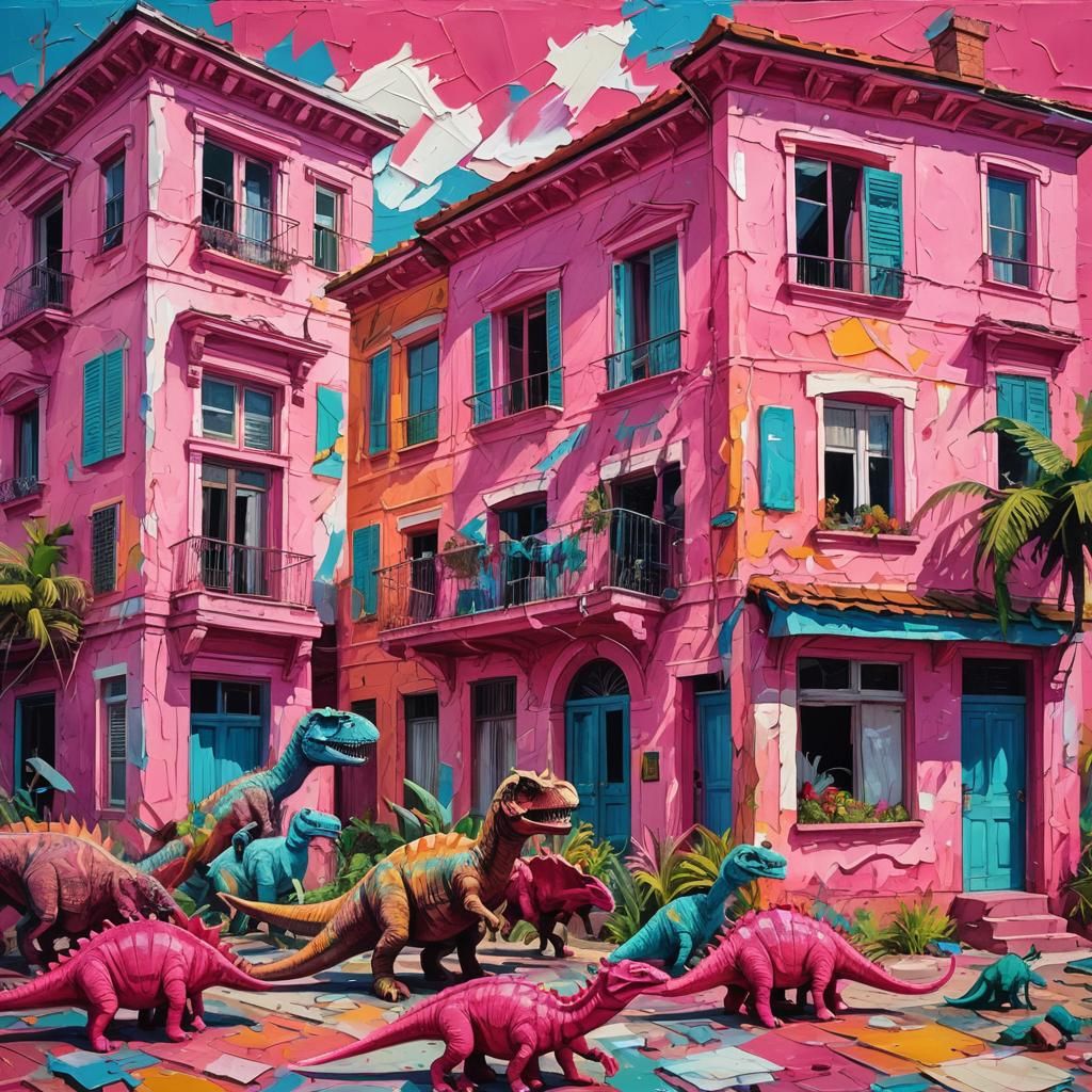 Dinosaurs in Los Nuovos: Neo-Impressionist Impasto Painting