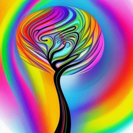 Rainbow Swirl Tree in Hyperrealistic Splash Art