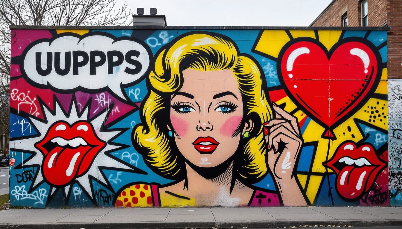 Urban Wall Mural in Roy Lichtenstein Graffiti Style