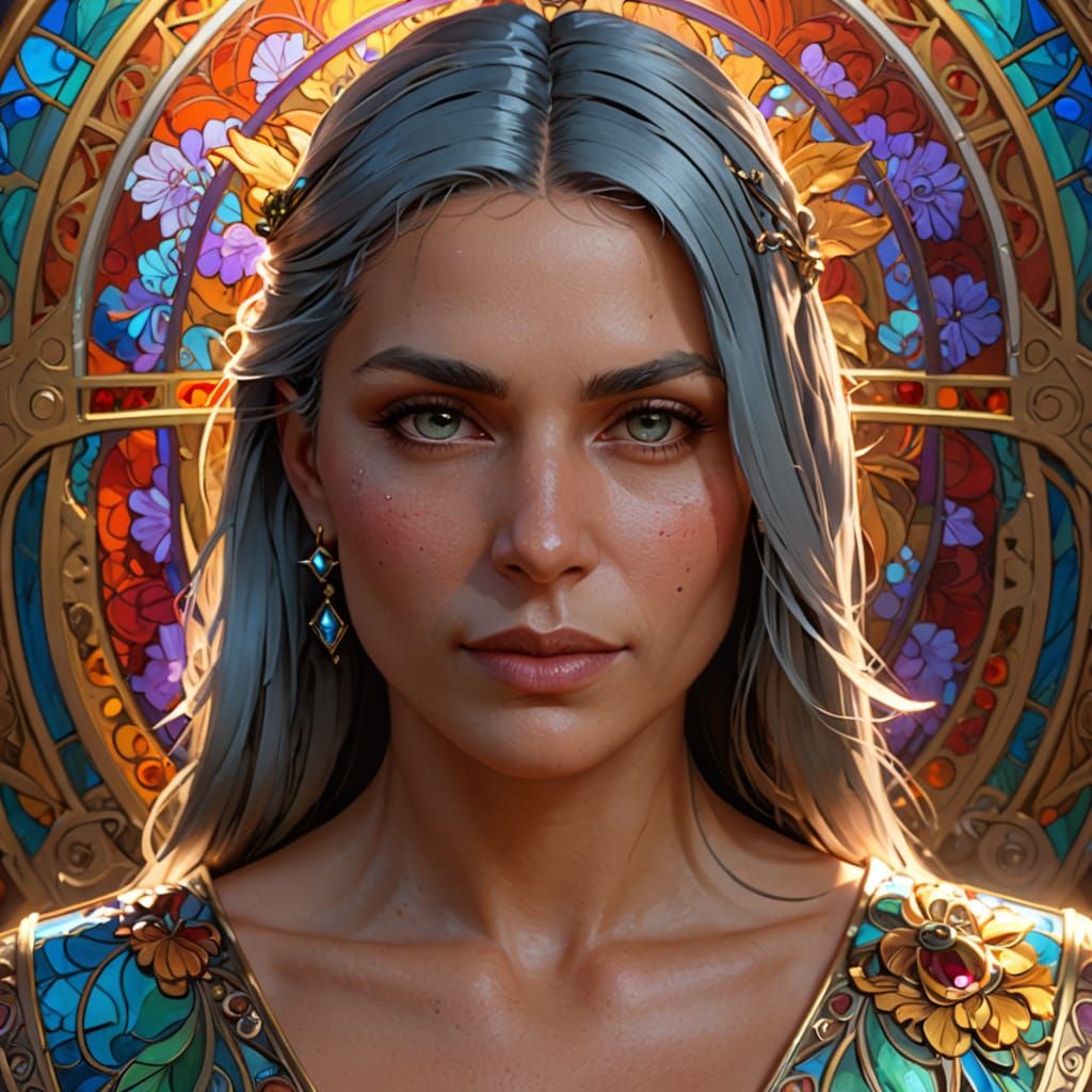 Vibrant Portrait in Alphonse Mucha Style