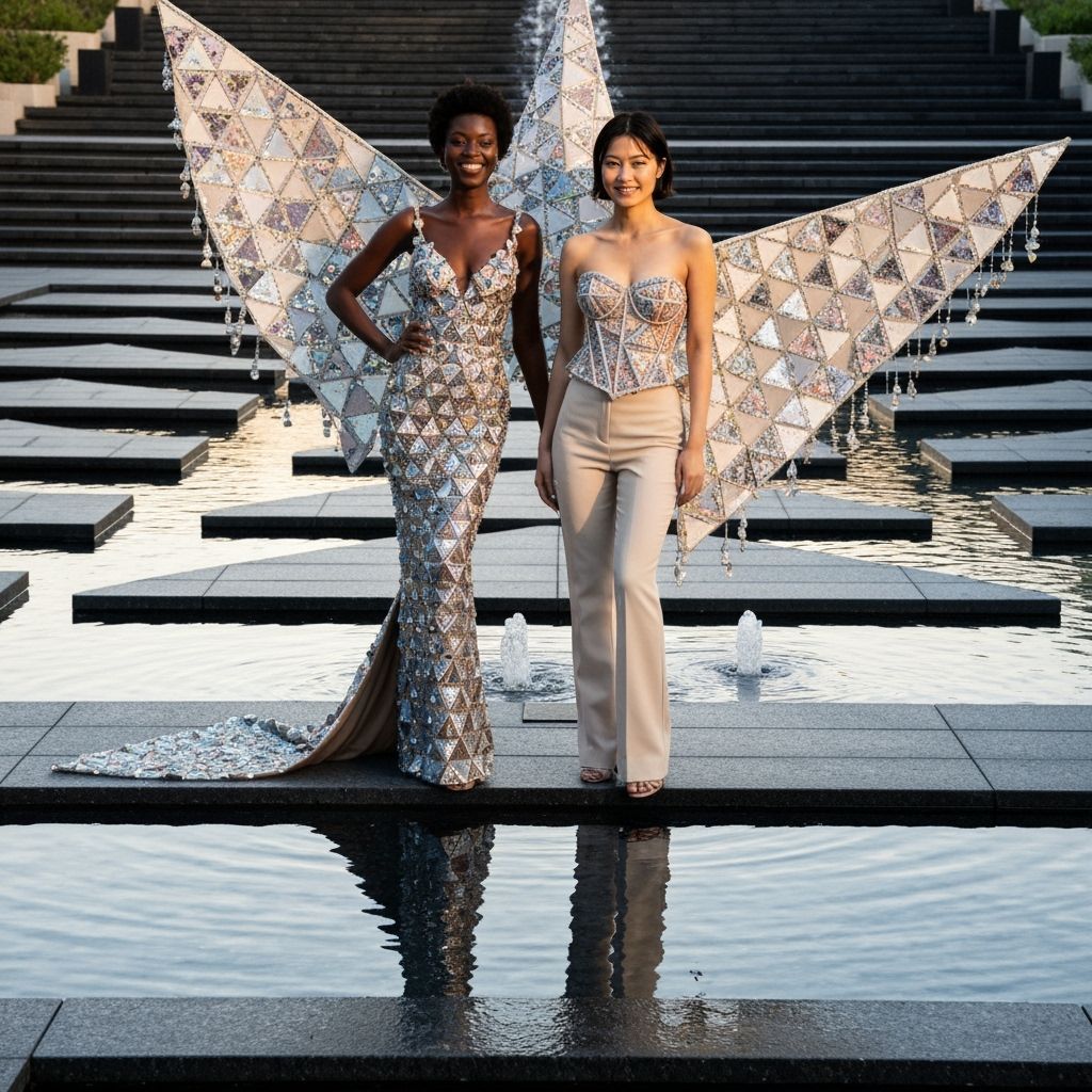 Avant-Garde Couture in Reflective Pool Courtyard