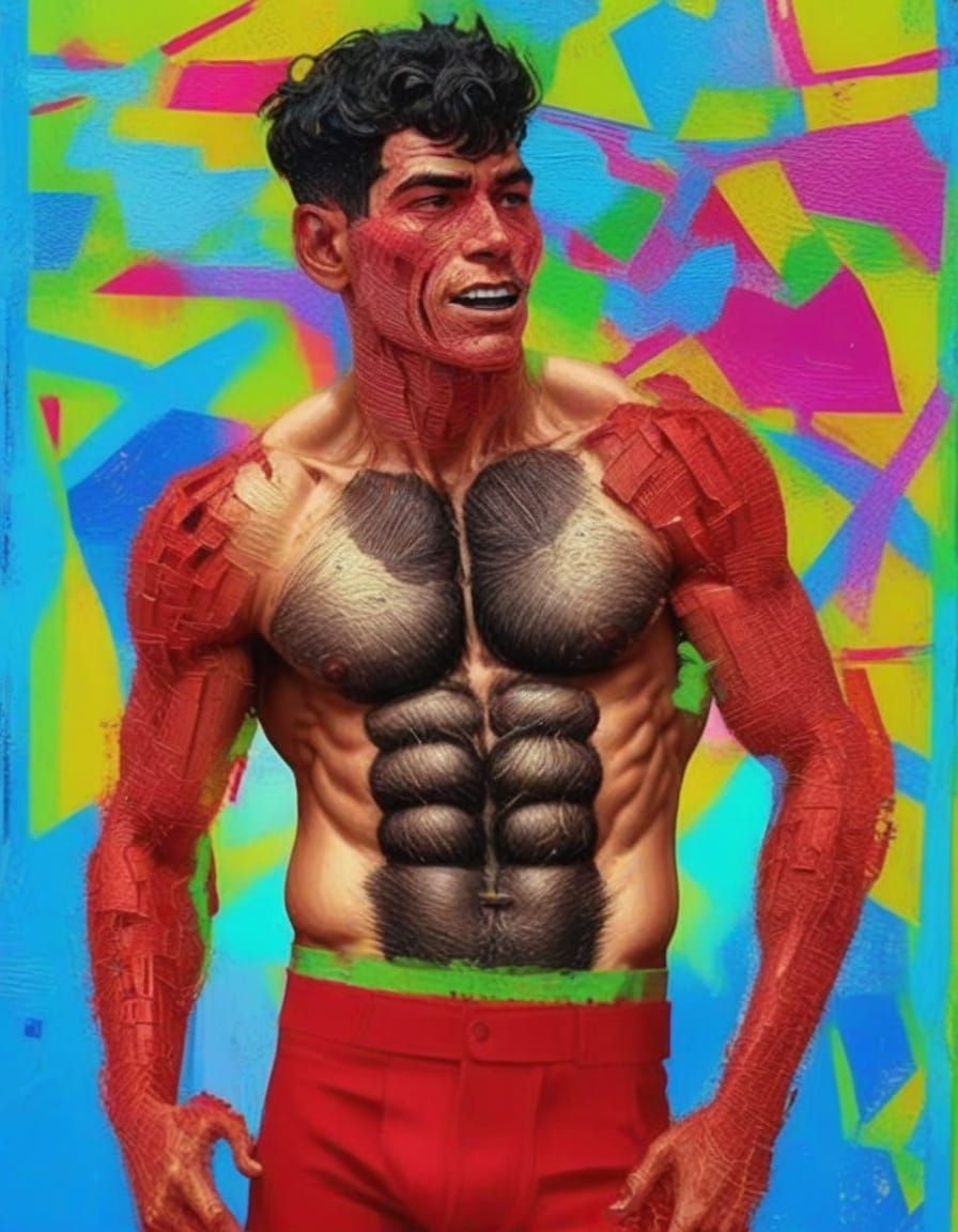 Charismatic Beggar Man in a Neon-Futuristic Dreamscape