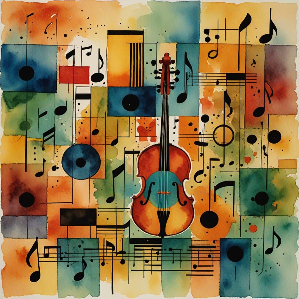 Vibrant Watercolour Fusion of Musical Notes and Nature