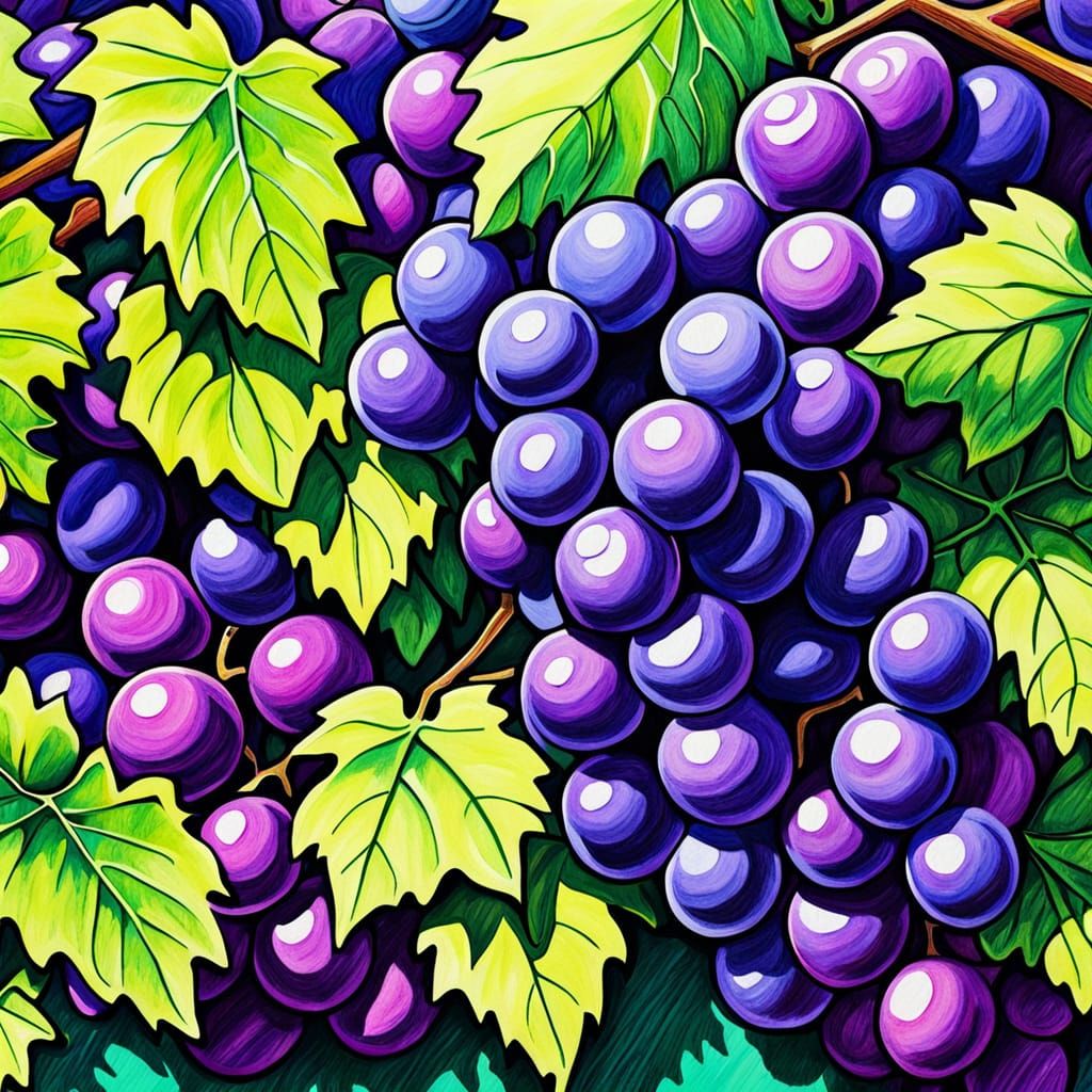 Hyper-Realistic Grapes in Colored Pencil Style