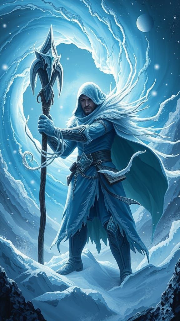 Ethereal Cryomancer in Icy Vortex of Frozen Wonder