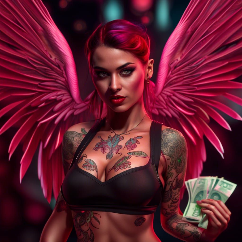 Spanish Voluptous big beautiful Strip dancer with beautiful face with gloves hands and pink eyes and tattoos and piercin...