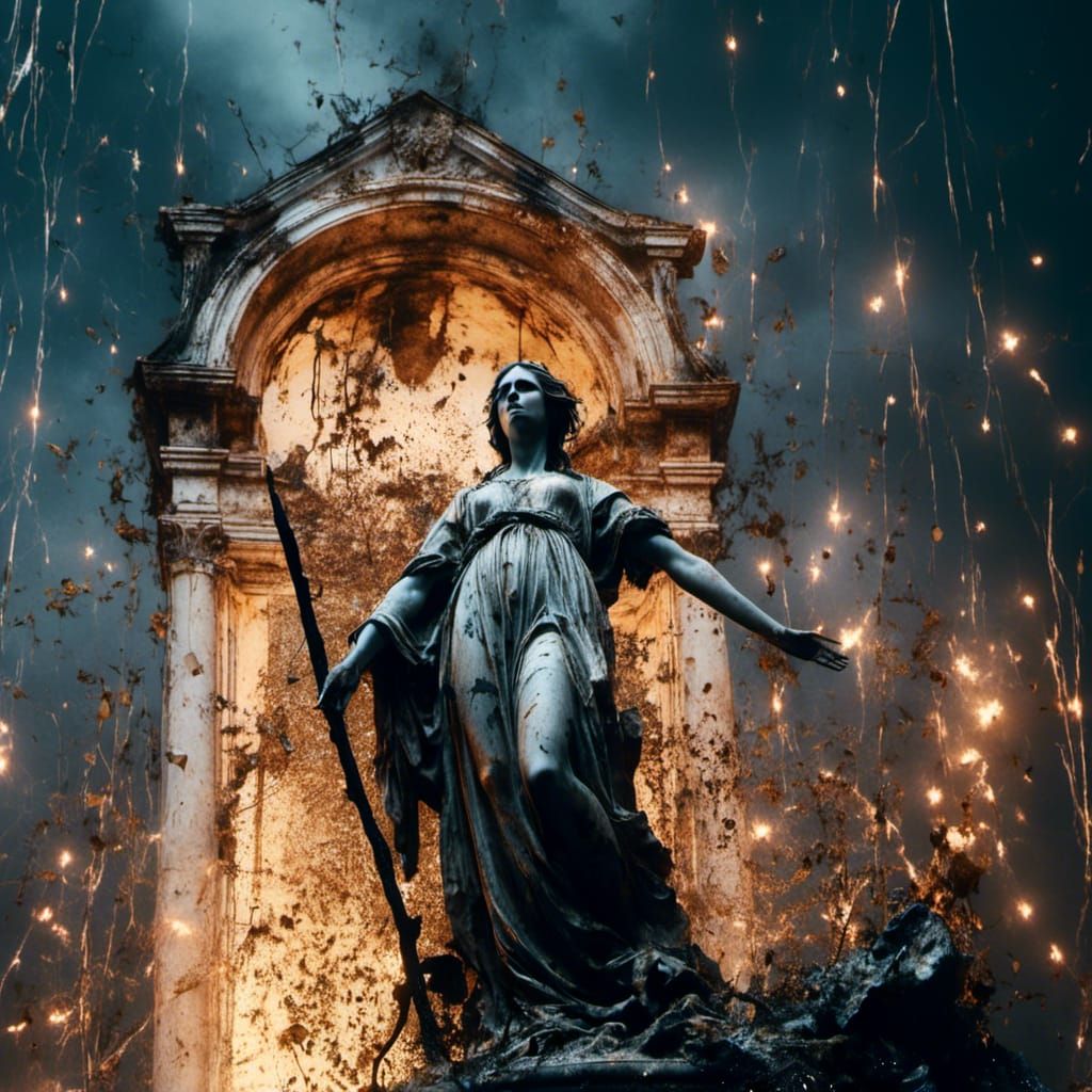 CGI Statue of Angel Crying Black Tears