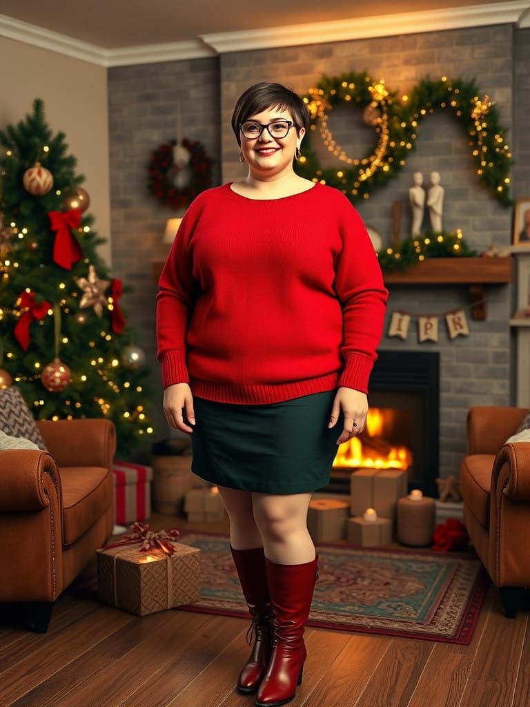 Celebrating Woman in Red Standout Winter Outfit