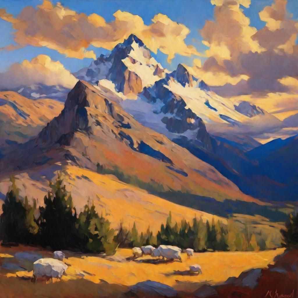 Giant Bread and Cheese on Mountain in Impressionist Style