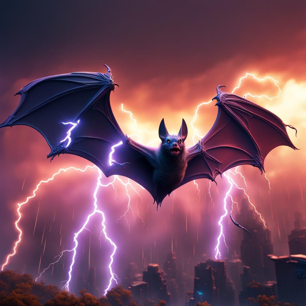 Bat in Splash Color Lightning, Fantasy Art
