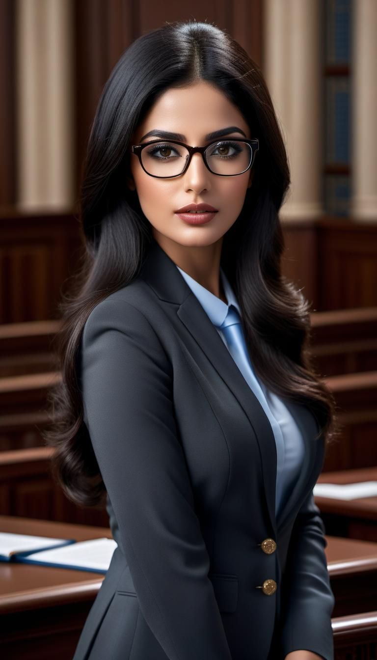 Middle Eastern Woman Lawyer Portrait in Courtroom