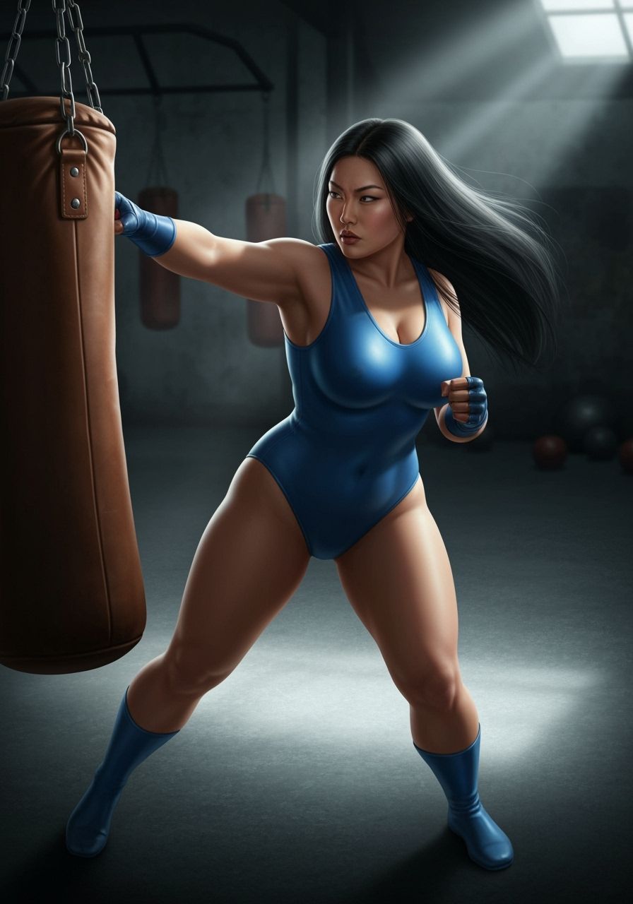 Psylocke's Powerful Punch in Dramatic Gym Lighting