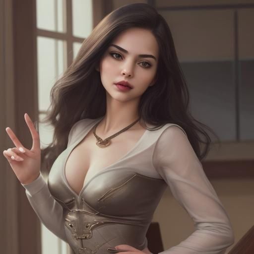 she exudes an air of confidence and intelligence alongside the mischievousness.