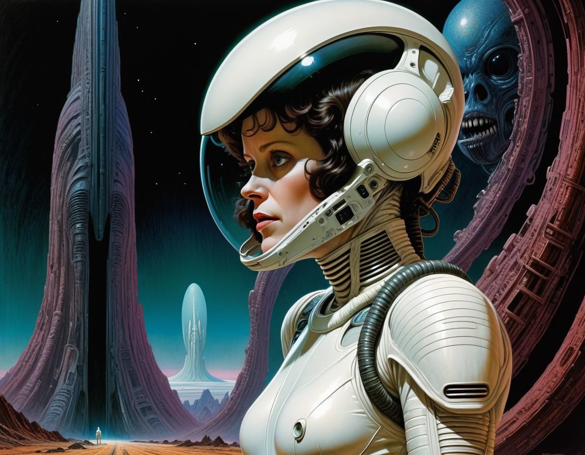Xenomorph Monolith with Astronaut in Psychedelic Art