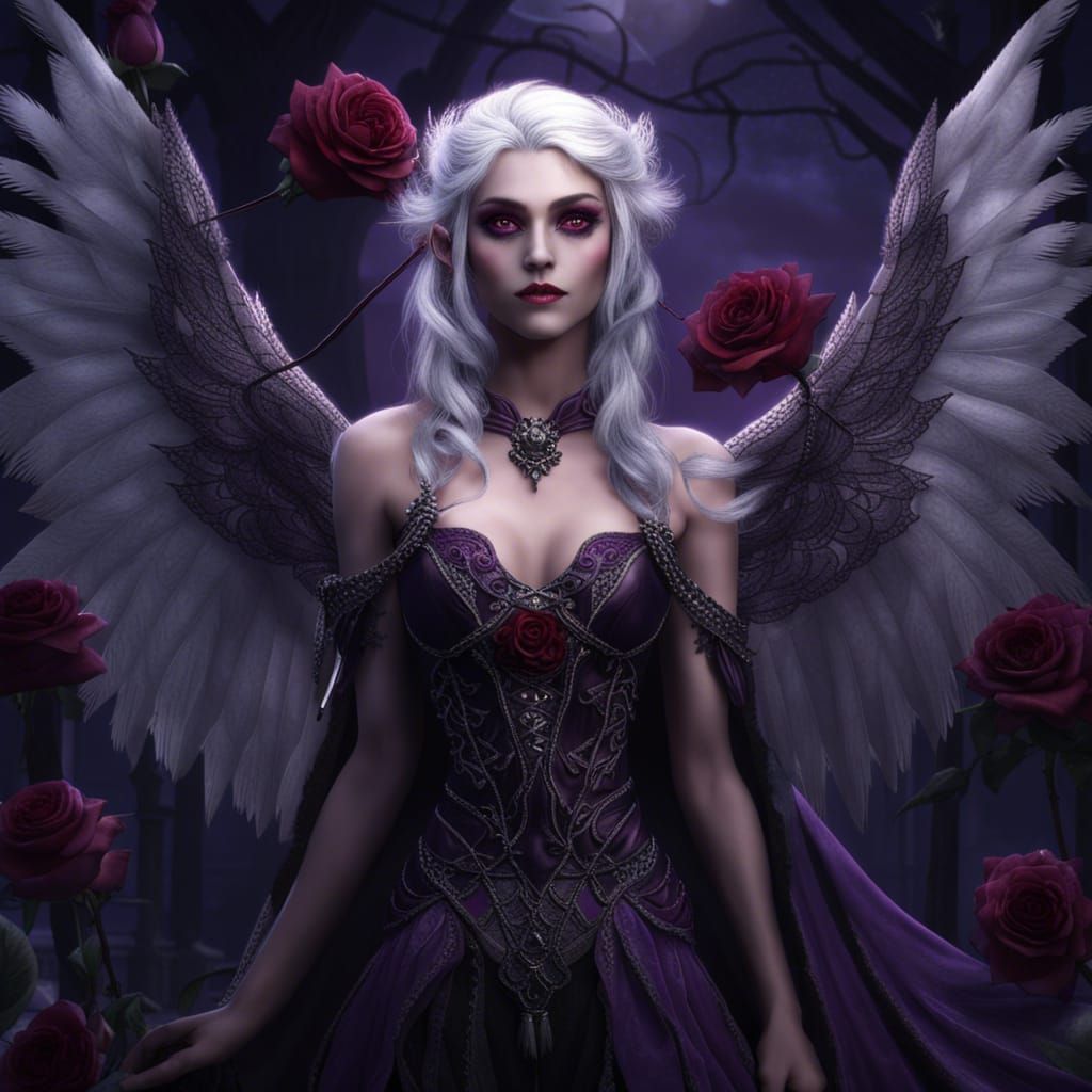Winged Vampire Elf in Moonlight: Fantasy Art